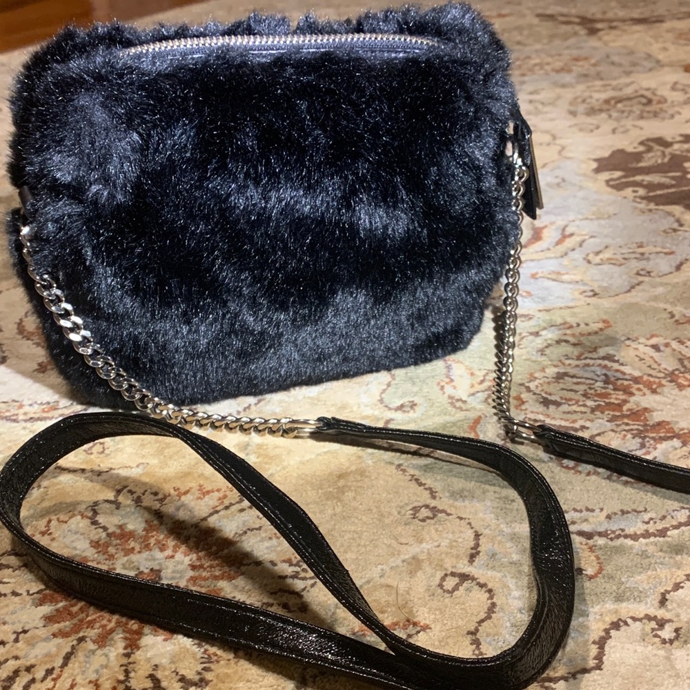 Kenneth Cole New York Black Faux Fur Crossbody Bag
